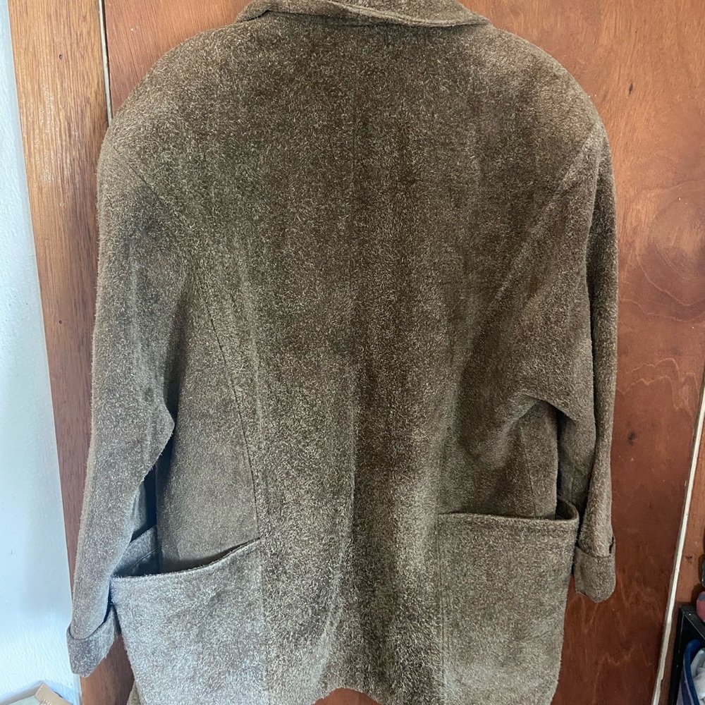 Women's Suede Open-Front Brown Leather Jacket - Picture 8 of 12